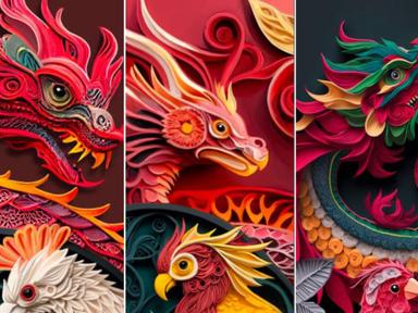 Where the Dragon Soars and the Phoenix Dances.The artwork comprises a dragon, and an Australian native parrot, digitally...