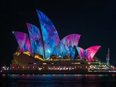 Step aboard a multi-million dollar catamaran for the best spectator views of Vivid Lights on Sydney Harbour.