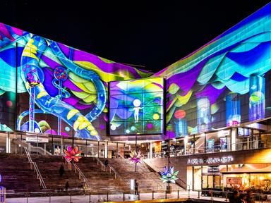 Each night- the exterior of The Concourse comes to life with mesmerising light art. Be immersed in changing shapes- colo...