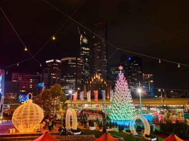 Marvel as Fed Square transforms into Christmas Square- a festive wonderland. In the centre is Melbourne's glittering 16-...
