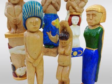In the current exhibition Deities, the artist has hand-carved wooden sculptures from Jelutong wood.