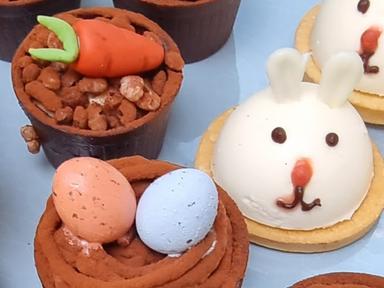 Sweet treats include bunny cheesecake, hot cross scones and month blanc tart, buttermilk nest with speckled chocolate eg...