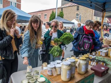 Every Sunday, come rain hail or shine, a busy street in the heart of Hobart transforms into a bustling farmers' market.