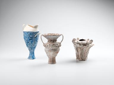 The redoubtable Helen Fuller unveils a new series of her handmade terracotta objects; vessels of mysterious function. De...