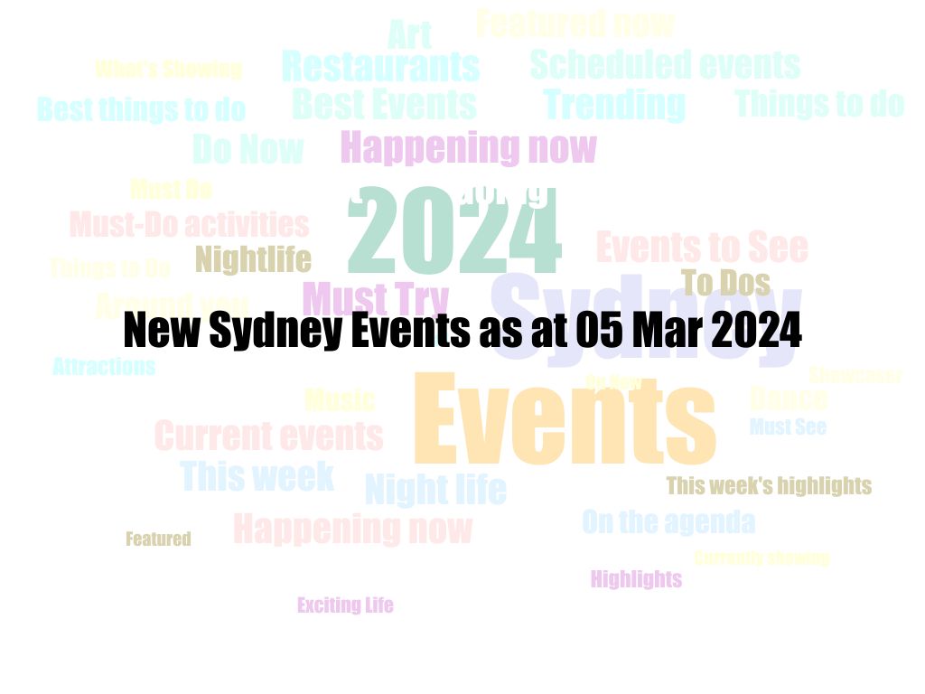 New Sydney Events as at 05 Mar 2024 | UpNext