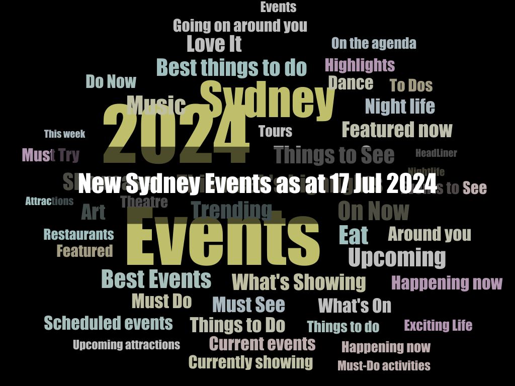 New Sydney Events as at 17 Jul 2024 | UpNext