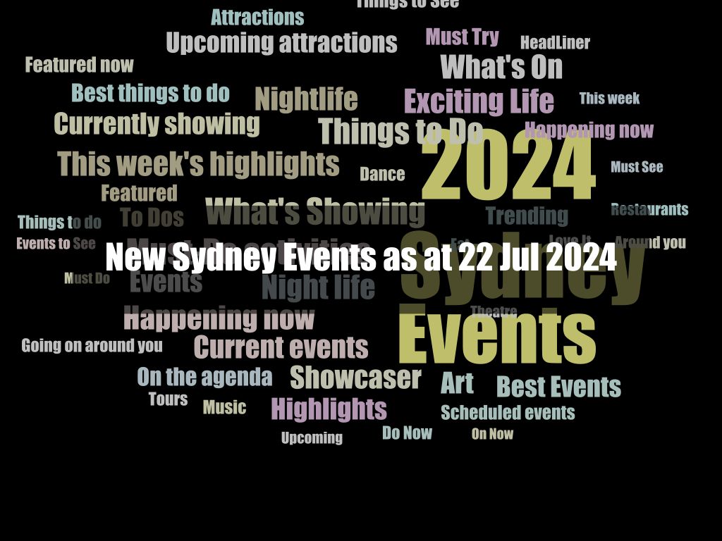 New Sydney Events as at 22 Jul 2024 | UpNext