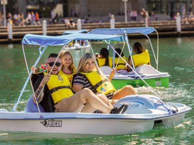 Explore beautiful Cockle Bay amongst gigantic summer inflatables in these pedal power boats....