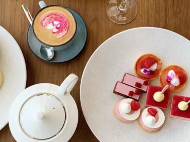 Delicious savouries with pink flourishes are precursors to the daintiest desserts: think cassis eclair with passionfruit...