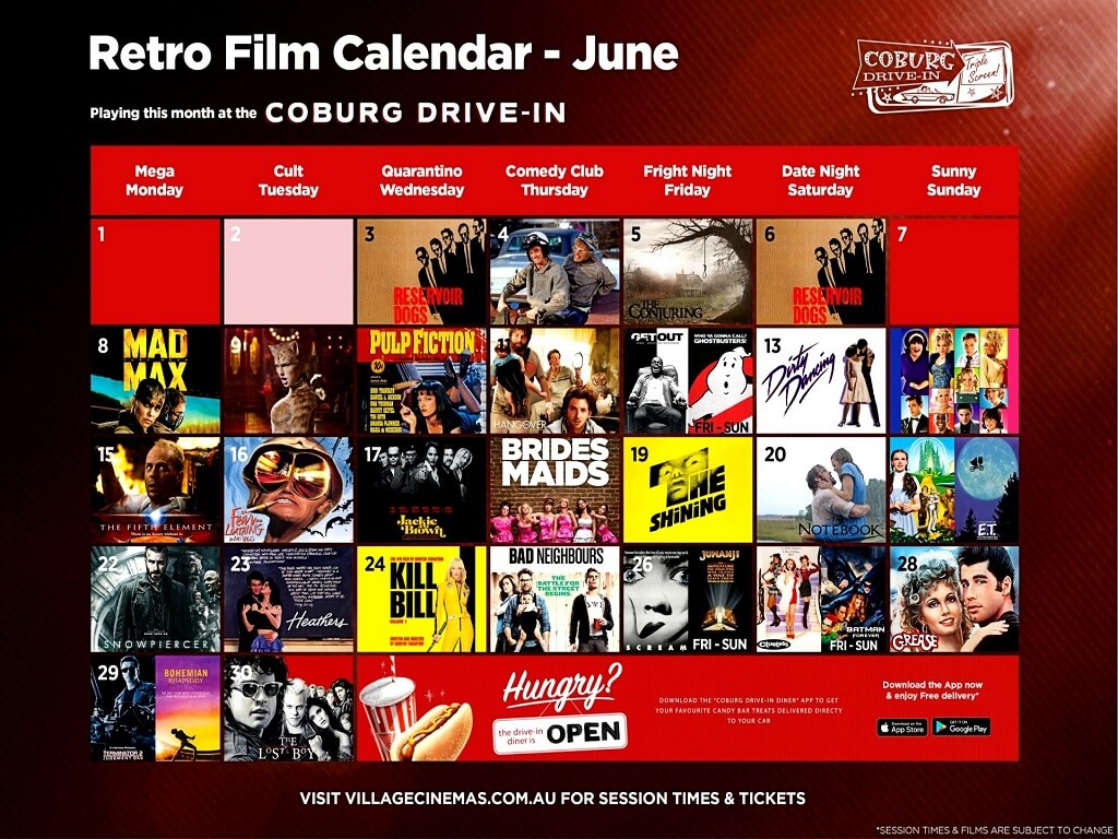 Retro Film Calendar - June 2020 Coburg Drive-In | Melbourne