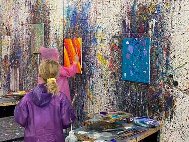 Stay occupied in the school holidays by covering up with a poncho and goggles and throw paint at a canvas to create your...