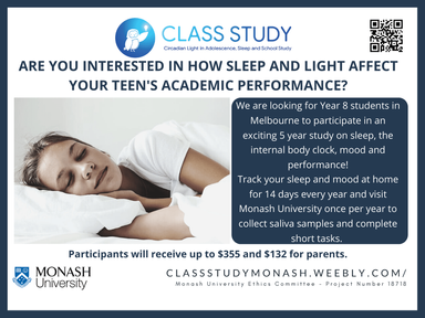 The CLASS Study is a sleep research study at Monash University. We are currently recruiting Year 8 students from Melbourne to participate.