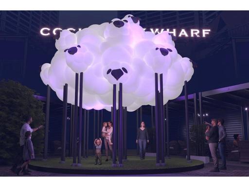 Stand beneath a glowing cloud of fluffy white sheep, illuminated against the night sky.... Stand beneath a glowing cloud of fluffy white sheep, illuminated against the night sky....