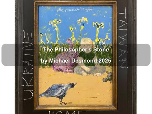 In 'The Philosopher's Stone', Michael Desmond draws an analogy between the pursuits of ancient alchemists—who sought to transform base metals into gold—and the artist's own practice: attempting to elevate humble materials, such as fabric and coloured muds, into something more enduring and meaningful In 'The Philosopher's Stone', Michael Desmond draws an analogy between the pursuits of ancient alchemists—who sought to transform base metals into gold—and the artist's own practice: attempting to elevate humble materials, such as fabric and coloured muds, into something more enduring and meaningful