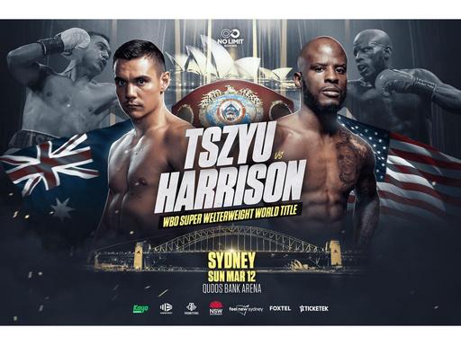 Tim Tszyu will fight former world champion Tony Harrison for the WBO super-welterweight world title on his highly anticipated return to Australia on Sunday 12 March.